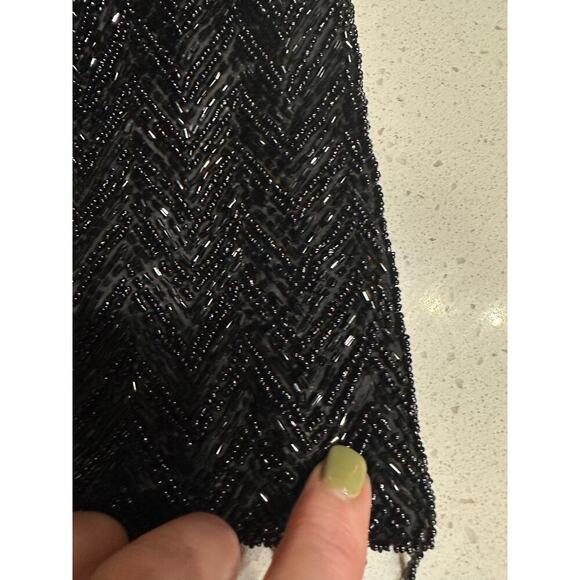 Black Beaded Evening hand bag Fringe Satin Handles Formal Party Night out - Picture 6 of 8